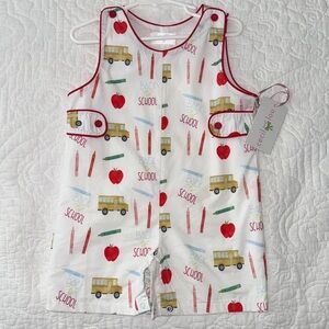 Cecil & Lou Kids School-Themed Romper - White and Red